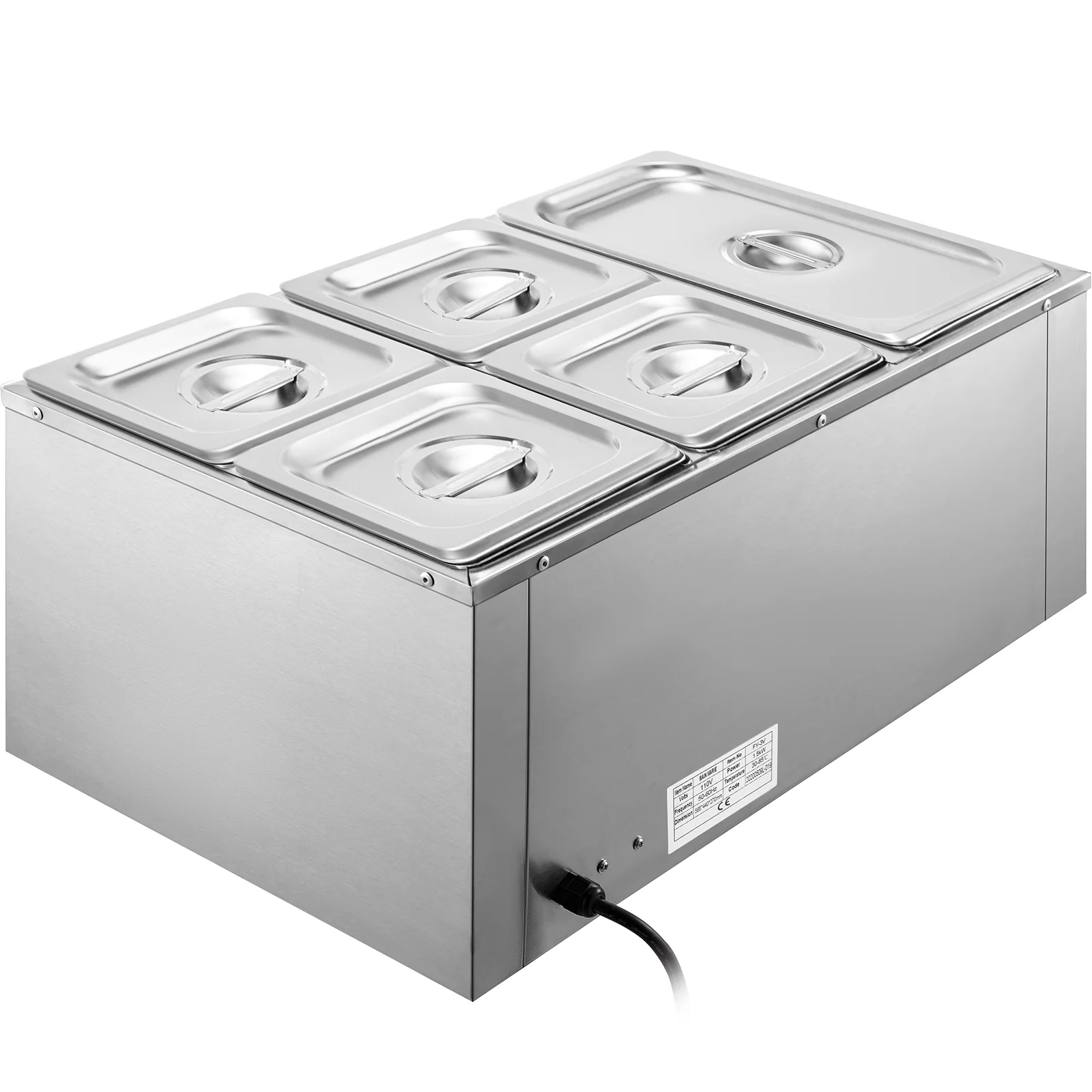 BENTISM Commercial Food Warmer Bain Marie 5-Pan 24Qt Buffet Food Warmer Stainless Steel