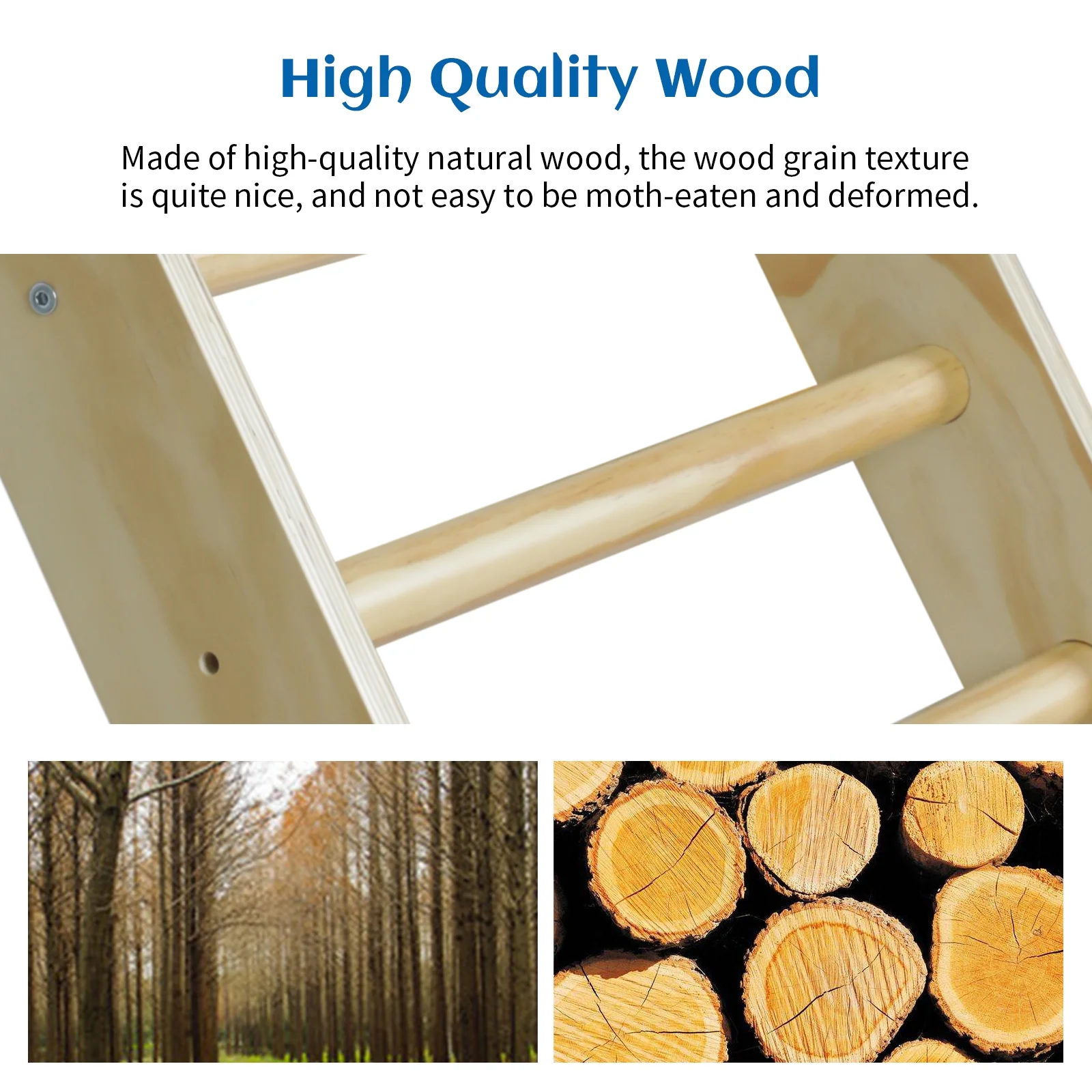 Fionafurn Wooden Foldable Climbing Triangle Ladder, Montessori Play Gym for Toddlers and Kids 1-7 y.o. (Natural Wood)