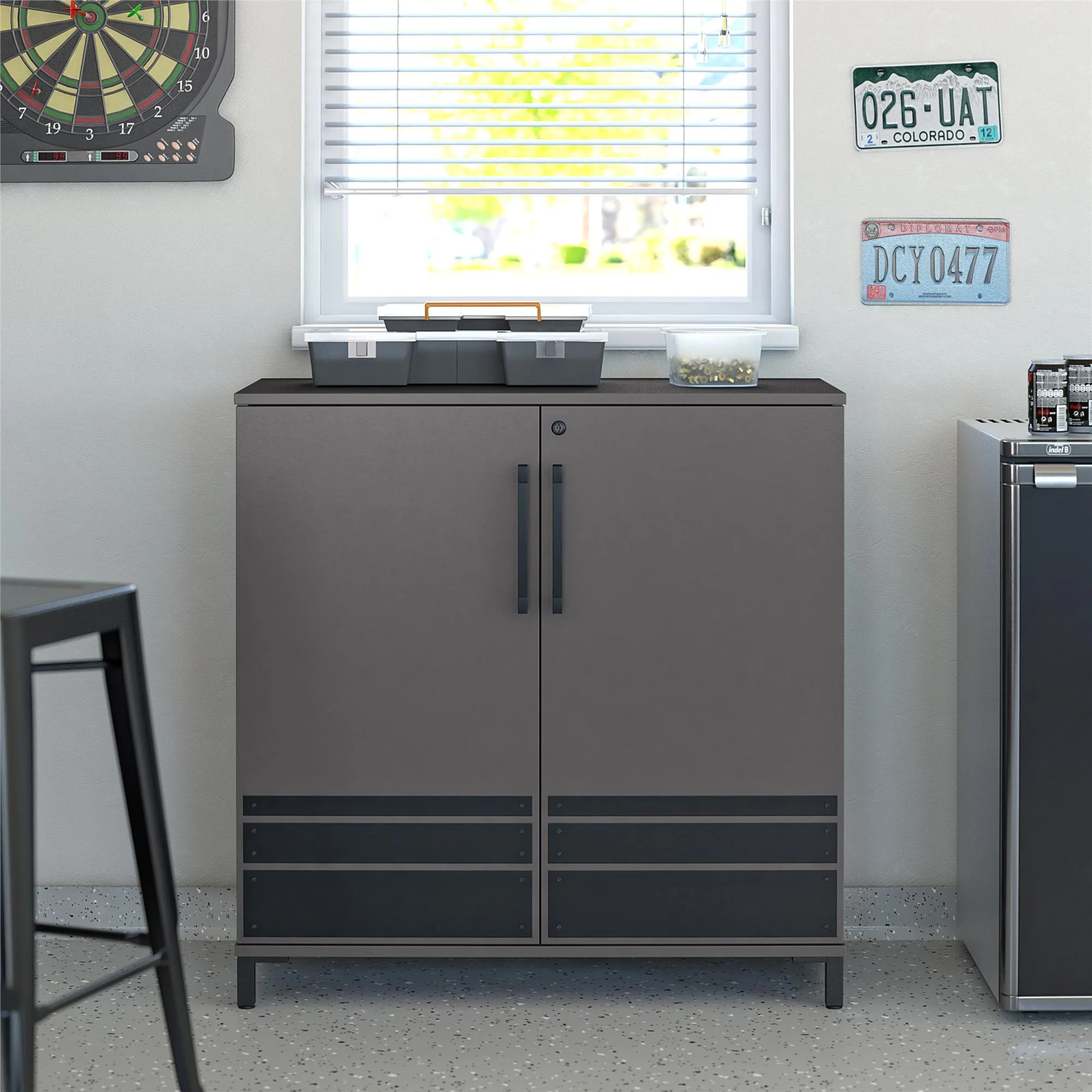 Systembuild Evolution Grit Garage Base Cabinet 2 Door, Graphite