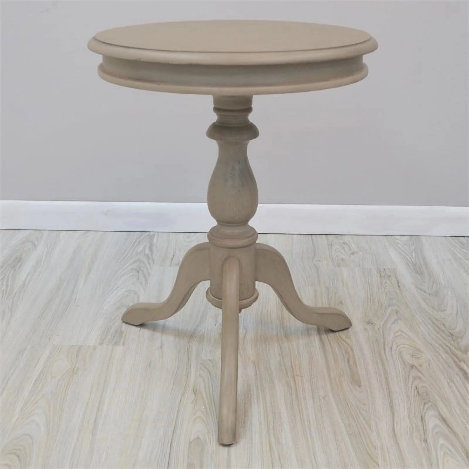 Pemberly Row Traditional Wood  Pedestal Accent Table in Weather Gray