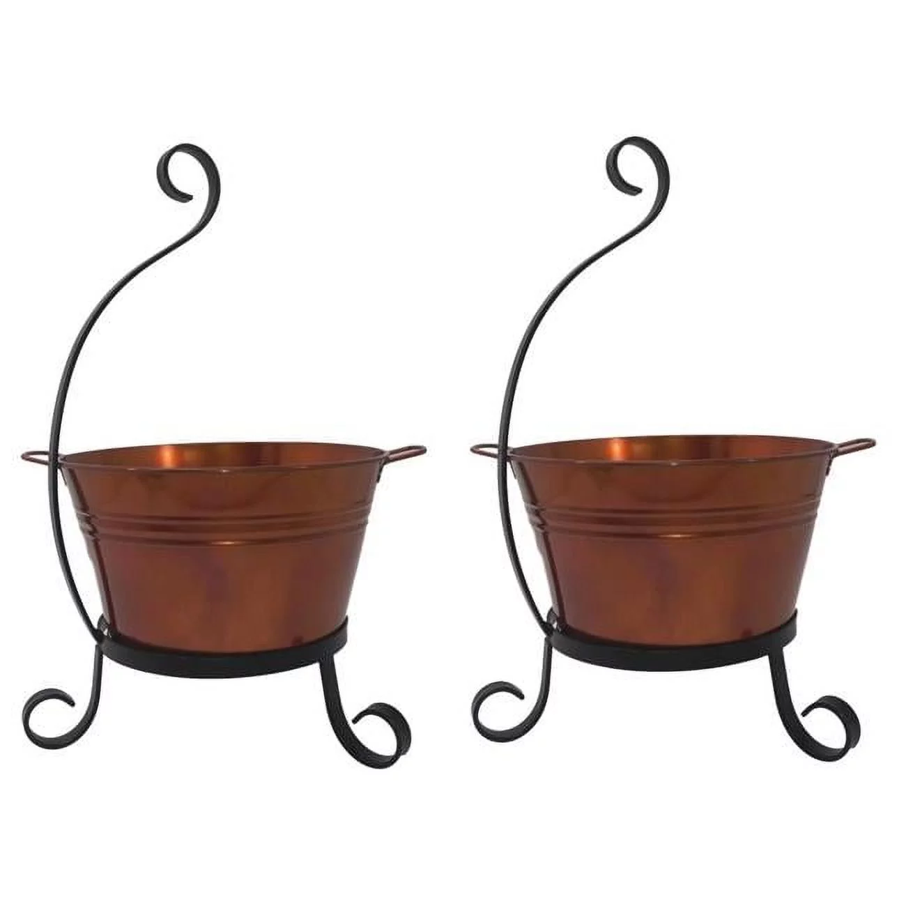 Houston International Trading 7065E GC S-2 Enameled Galvanized Steel Planter with Iron Stand - Set of 2
