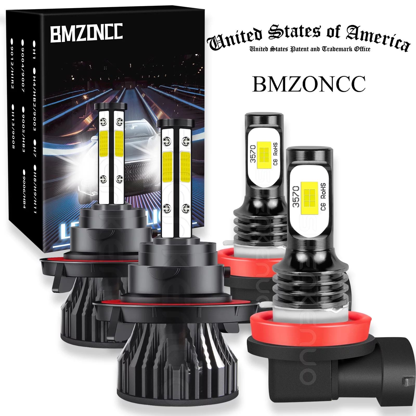 BMZONMCC For Chevy Cruze 2011-2015  Combo 6000K LED Headlight H13 High/Low + H11Fog Light Bulbs