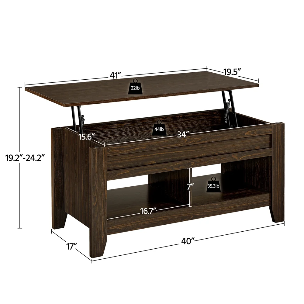 Renwick Modern Wood Lift Top Coffee Table with Storage, Espresso