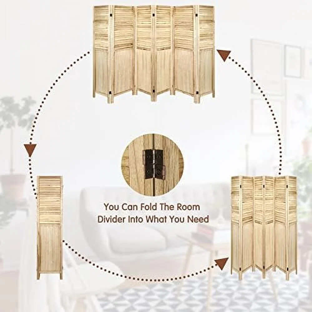 WTYNKAE Room Divider 8 Panel with Louvered Design  5.6ft Tall Wood Partition Room Dividers and Folding Privacy Screens  Freestanding Room Separators Divider Wall Fully Assembled  Natural