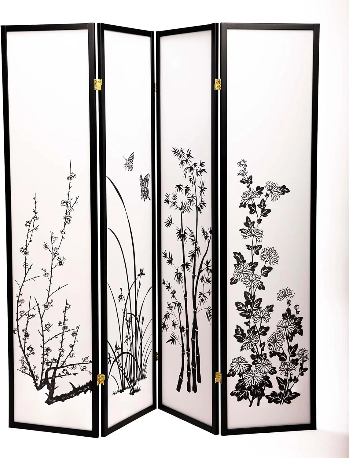 4 Panel Room Divider Privacy Screen Bamboo Print 71