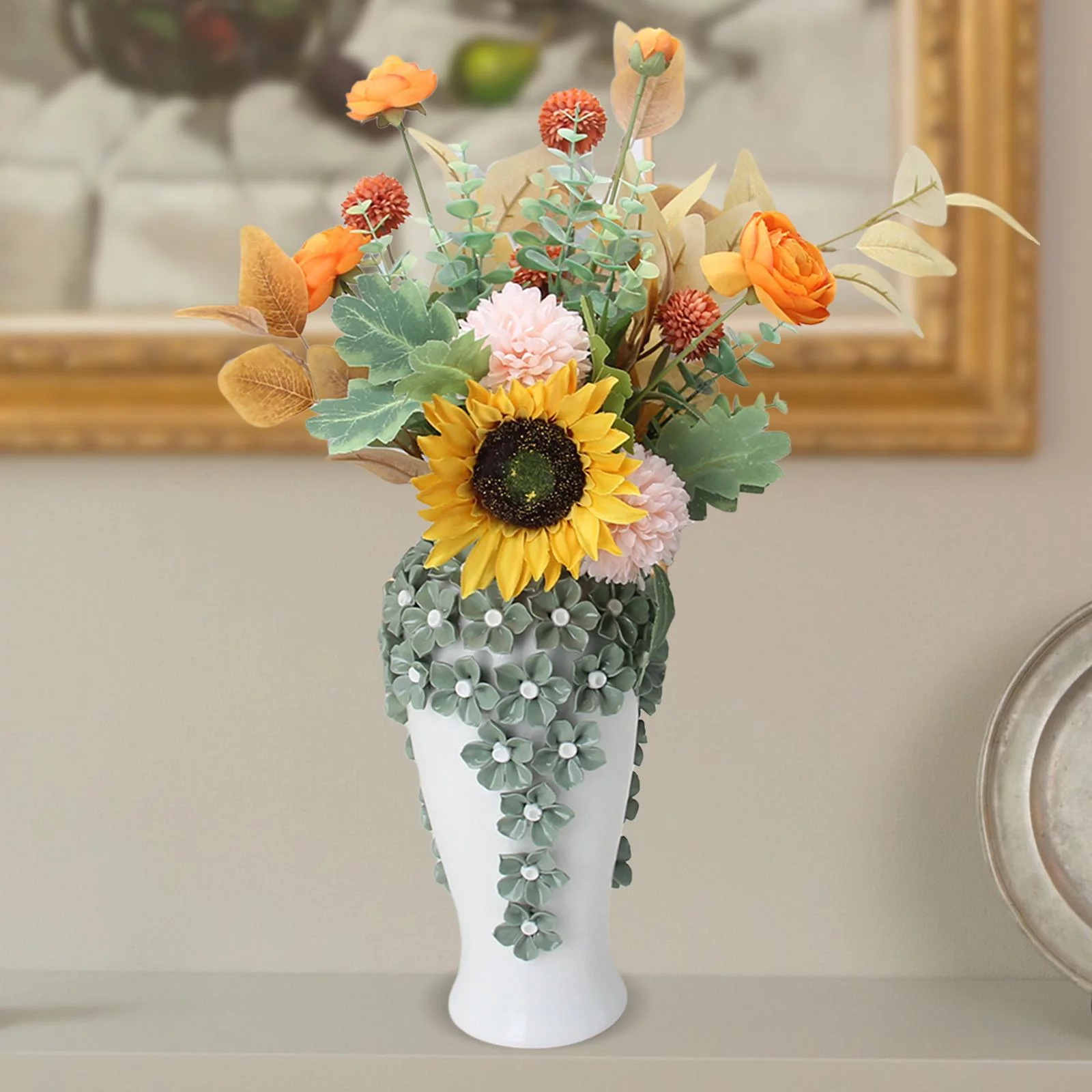 Modern Dried Flower Vase, Modern Art Vase Table Flower Centerpieces Home Decoration Vase Decorative Flower Vase for Living Room Holiday Gifts Green Large