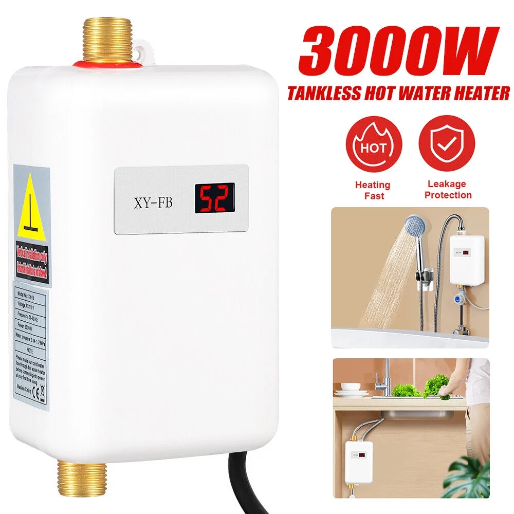USA-Made Electric Tankless Water Heater - 3000W Instant Hot Water