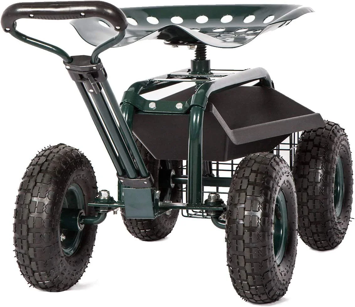 Garden Cart Rolling Work Seat With Tool Tray Heavy Duty Scooter Gardening Planting