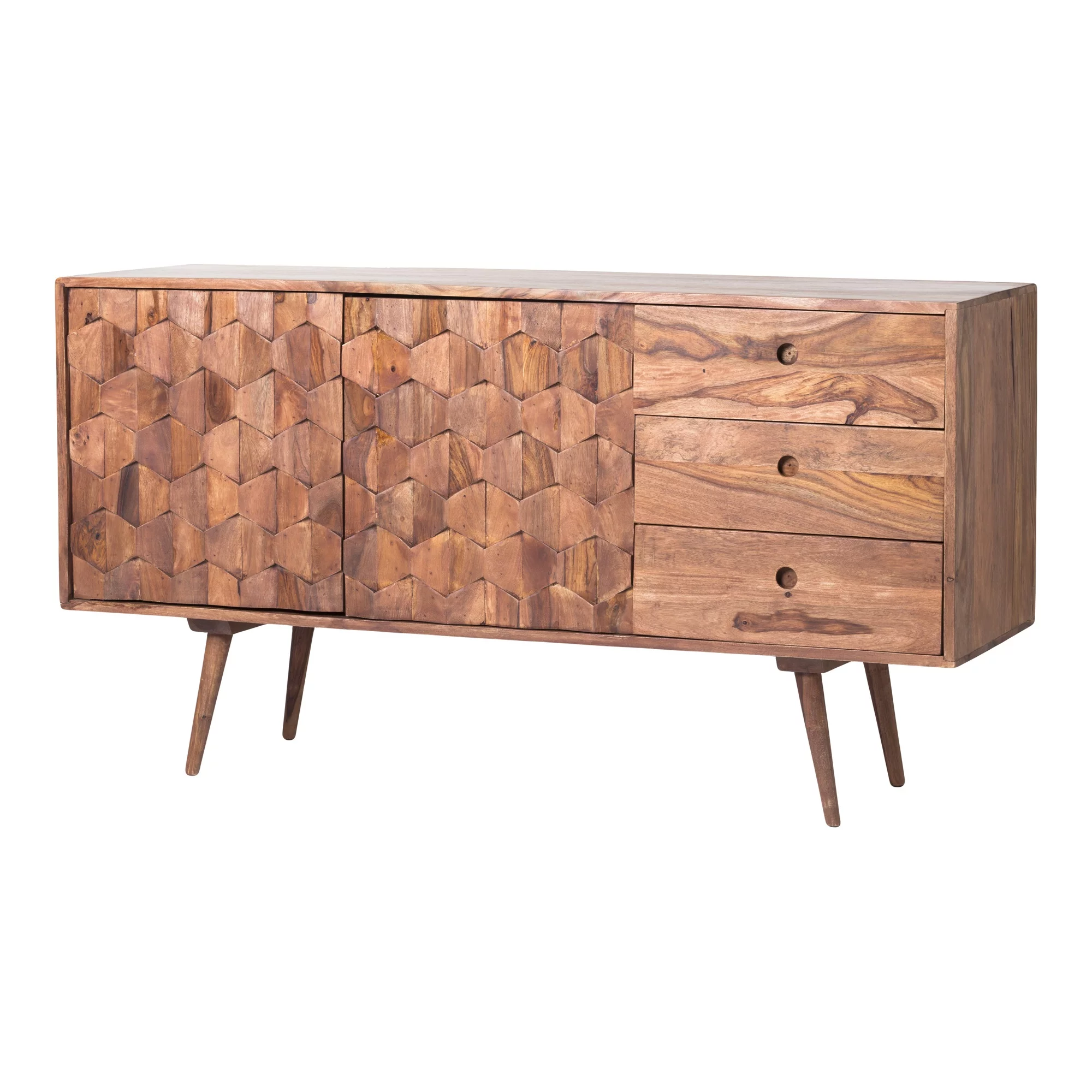 Moe's Home Collection O2 3-Drawer Modern Wood Sideboard in Natural