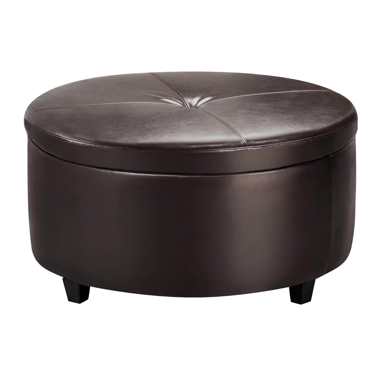 Lacoo Large Round Storage Faux Leather Ottoman Comfort Footrest, Brown