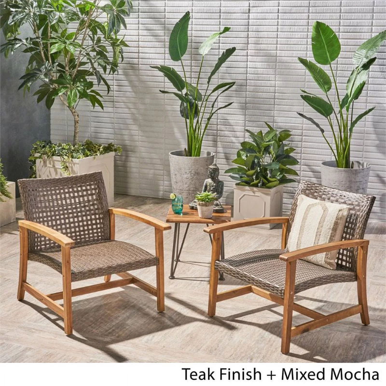 Noble House Hampton Outdoor Acacia Wood Club Chair in Teak and Mocha (Set of 2)