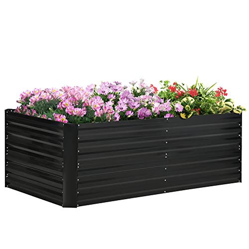 Outsunny Galvanized Raised Garden Bed Kit, Large and Tall Metal Planter Box for Vegetables, Flowers and Herbs, Reinforced, 6' x 3' x 2', Black