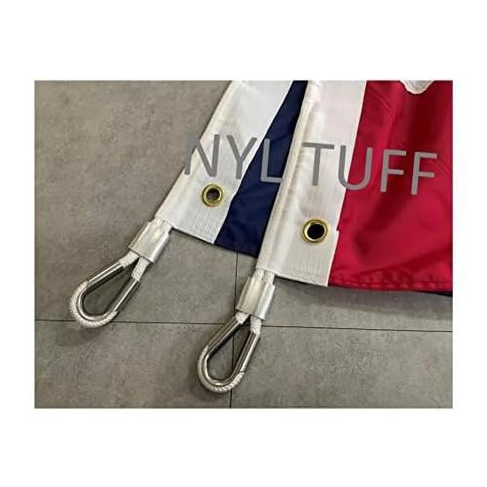 NYL-TUFF 12X18 Foot Nylon 200 Denier Heavy Duty Outdoor American Flag Has Embroidered Stars, Sewn Stripes, Brass Grommets, Roped Thimbles, Canvas Header & Corner Patches