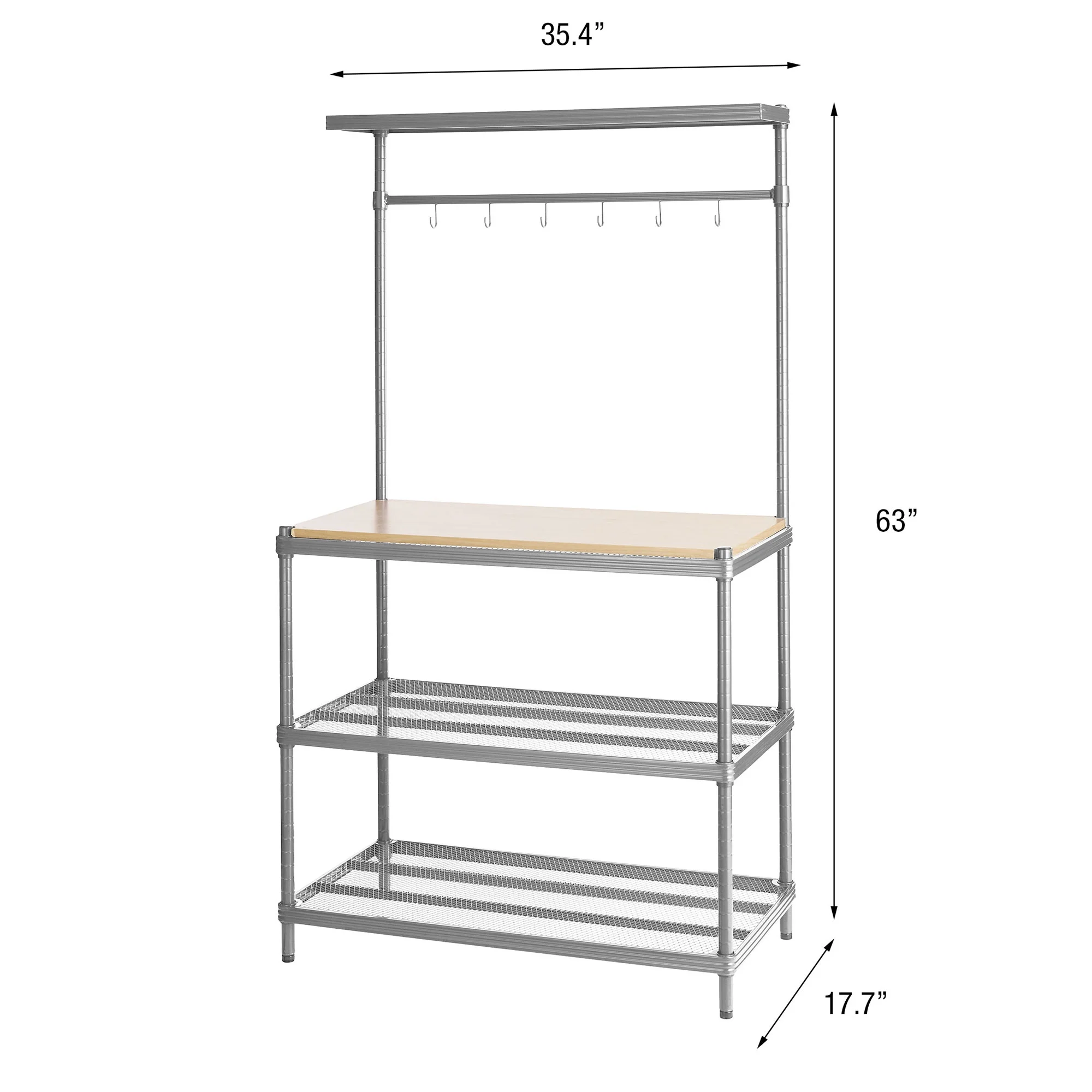 Design Ideas MeshWorks Metal Storage Wood Top Shelving Unit Rack, Silver