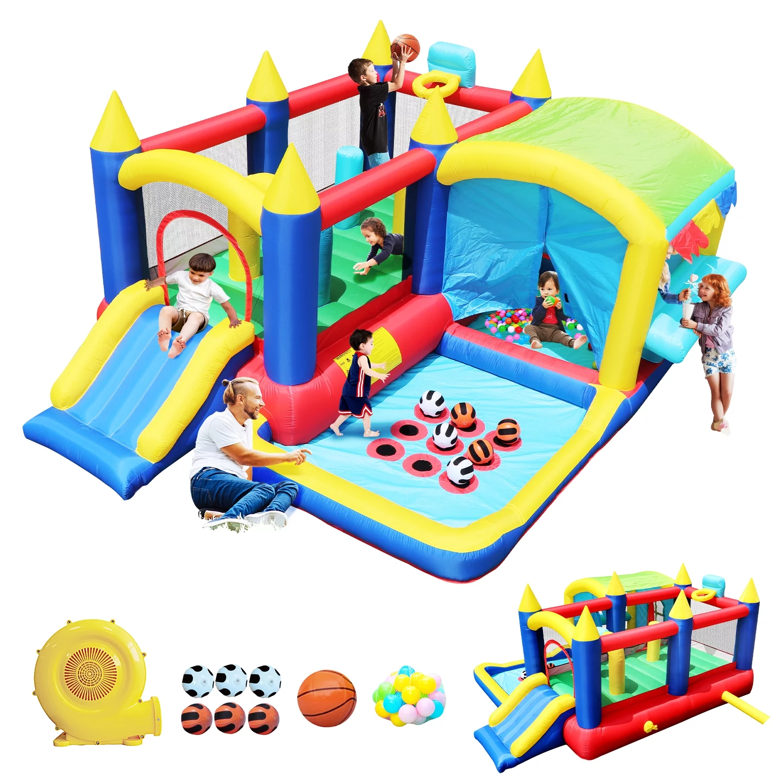 TheirNear Air Bounce House, 7 in 1 Inflatable Bounce House with Air Blower, Jumping Castle with Slide, Family Backyard Bouncy Castle, Durable Sewn with Extra Thick Material, Idea for Kids