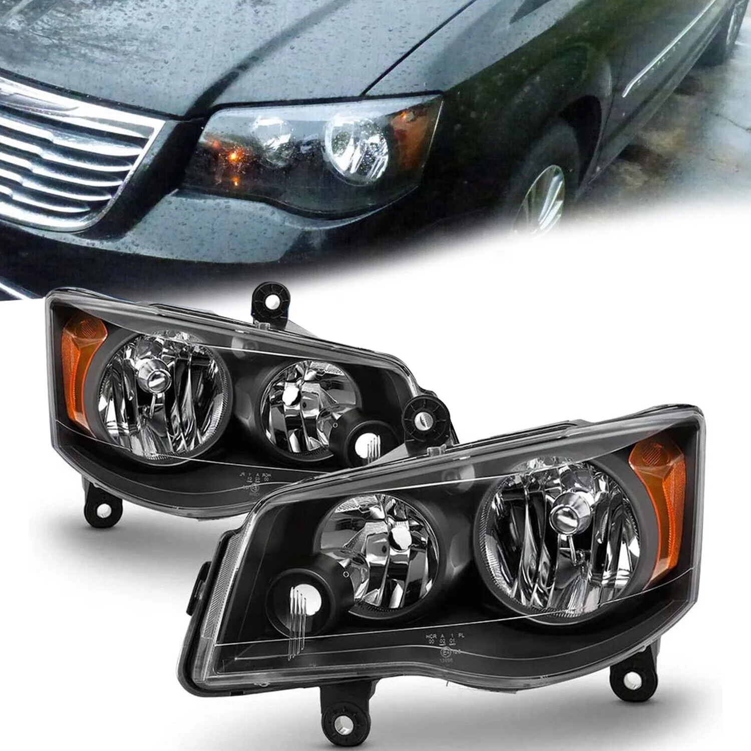 Kojem Pair Black Housing Headlights Headlamps for 2011-2020 Dodge Grand Caravan 2008-2016 Chrysler Town & Country (Driver Passenger)