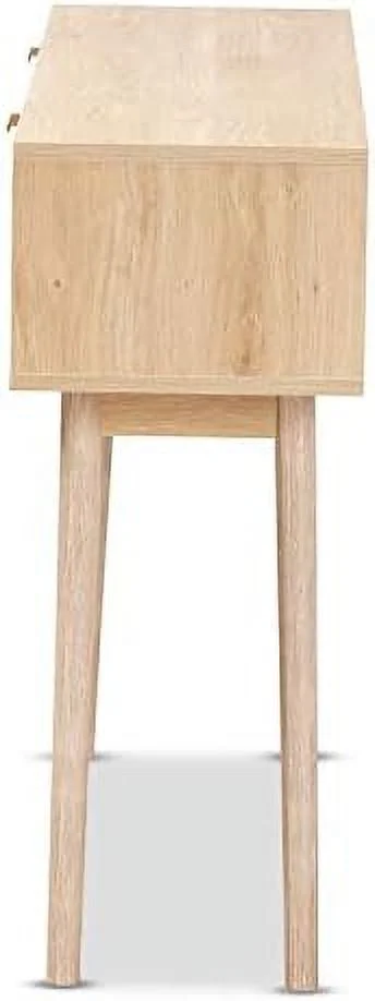 FDIGLUL Light Oak Brown Finished Wood and Rattan 2-Drawer Console Table