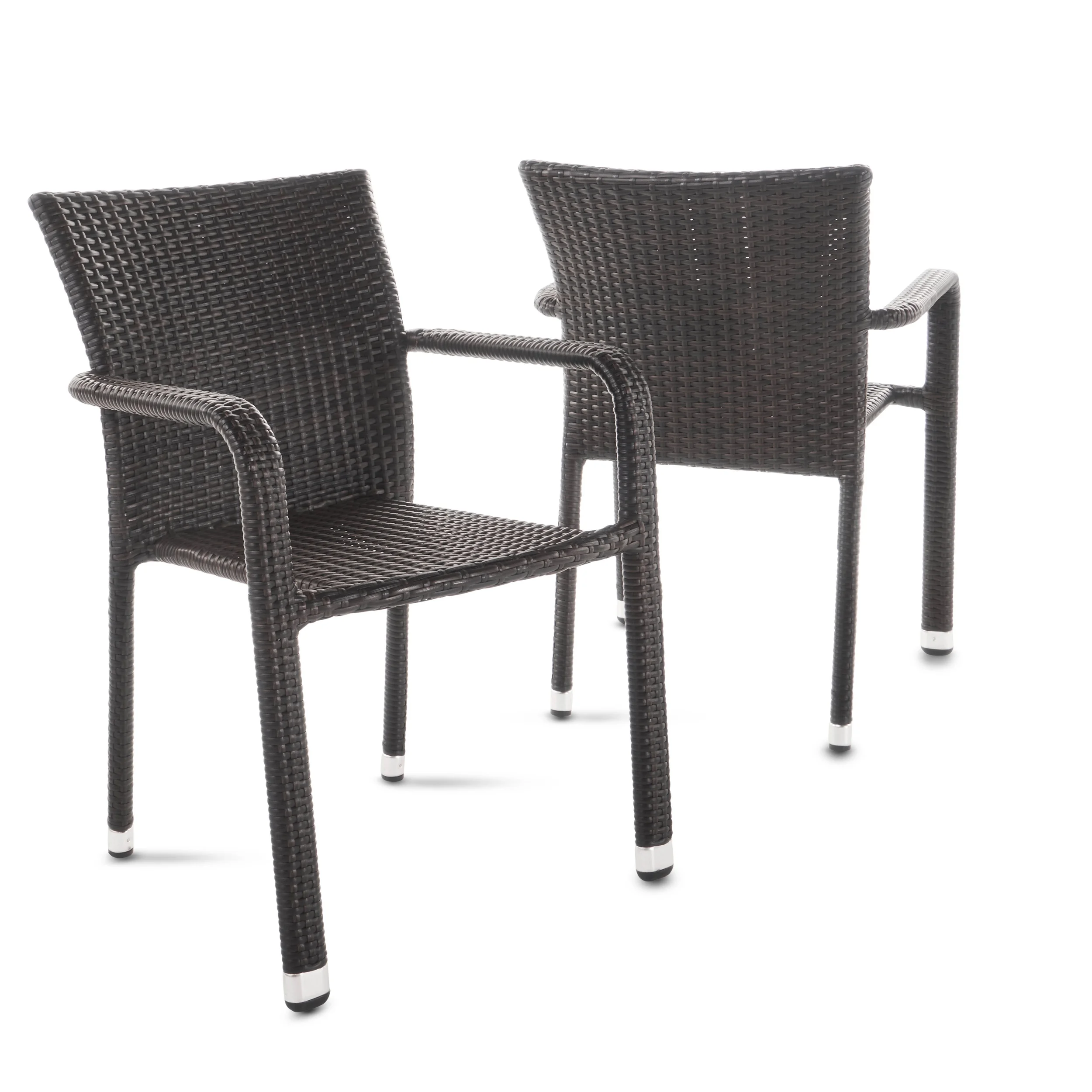 GDF Studio Dylan Outdoor Wicker Armed Stack Chairs with an Aluminum Frame, Set of 2, Multibrown