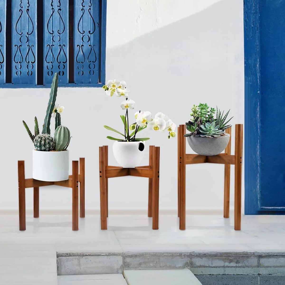 Magshion Mid-Century Bamboo Wood Plant Stand Pot Holder Flower Pot Stand Fit Up 12.5in Planter(Pot Not Included)