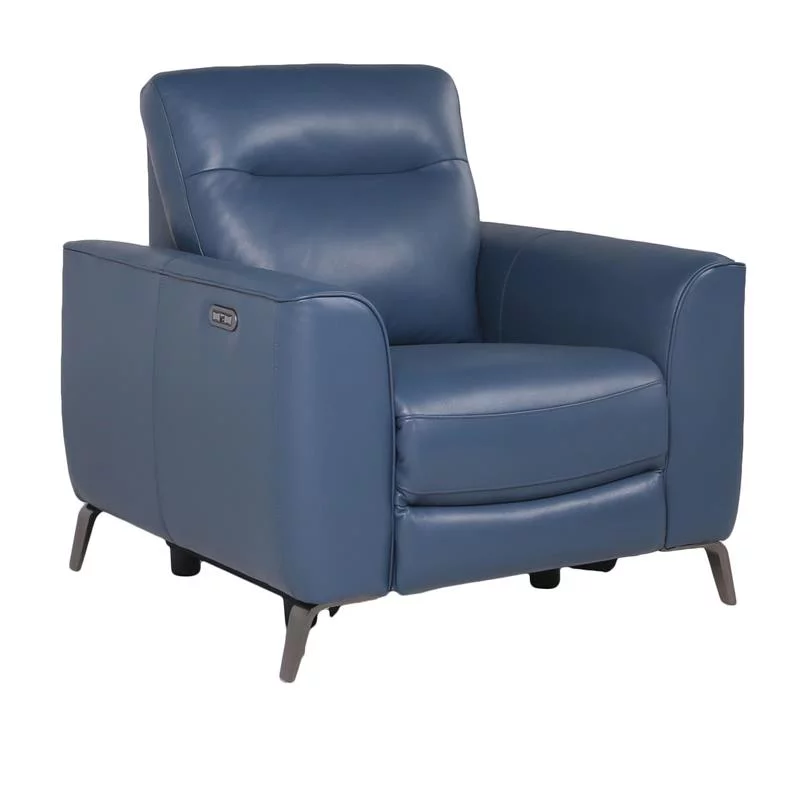 Bowery Hill Ocean Blue Top Grain Leather Power Reclining Chair