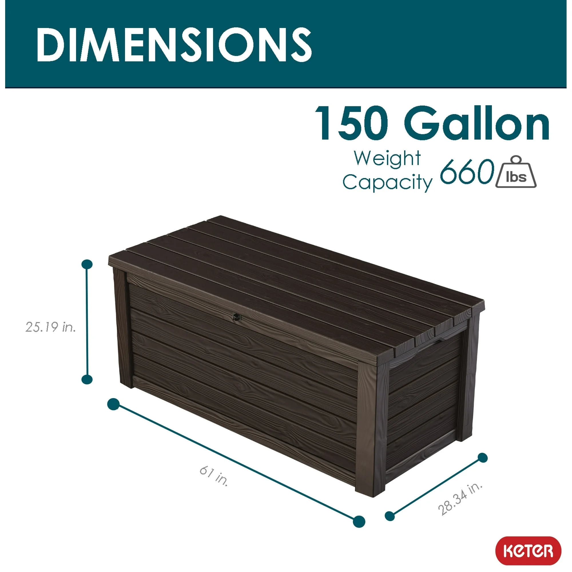 Keter Eastwood 150 Gallon Durable Weatherproof Resin Deck Box Organization and Storage for Outdoor Patio and Lawn, Brown