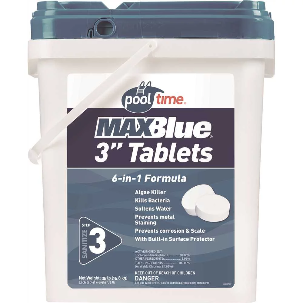 Pool Time MaxBlue 3 Inch Pool Chlorinating Tablets, 6-in-1 Formula 35 Lbs