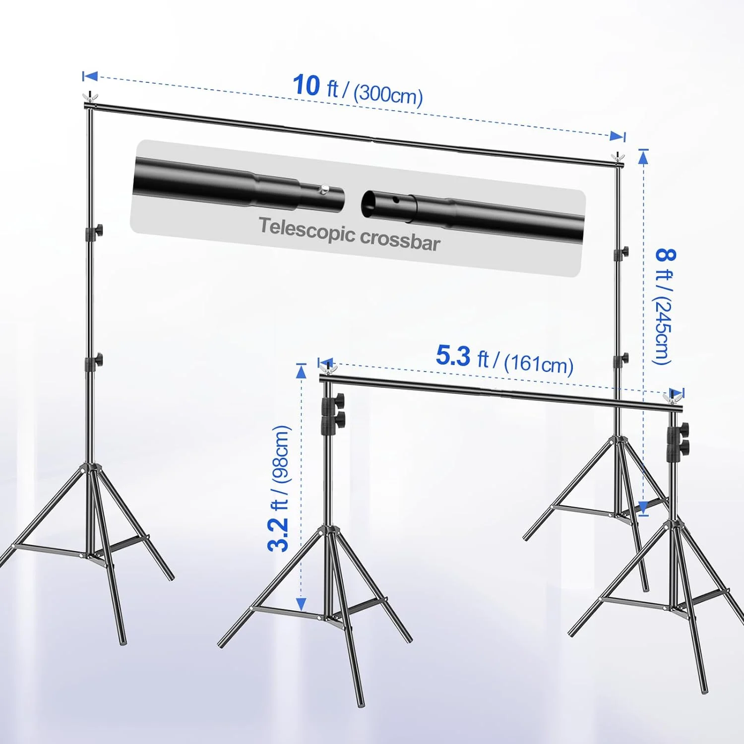 IAZ Backdrop Stand 10x8ft Adjustable Photo Background Stand for Parties Photography, Backdrop Background Stand Holder Support System Kit for Photoshoot Video Studio, Birthday