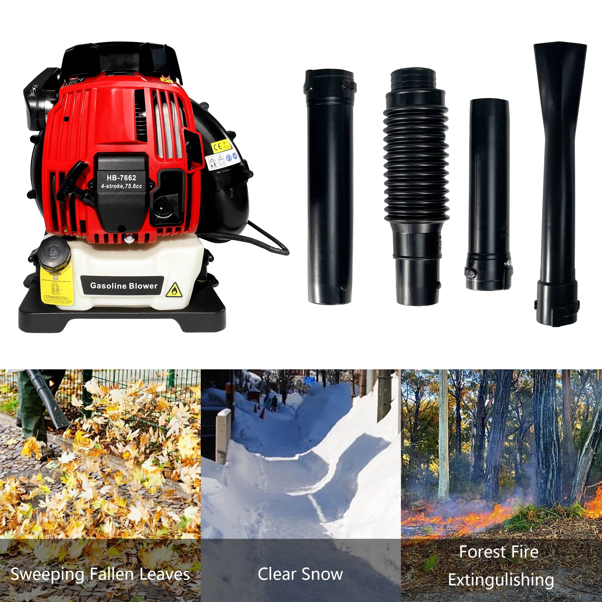 Backpack Leaf Blower 52CC 530CFM 175MPH 2 Stroke Air Cooling Gasoline Backpack Grass Blower Snow Blower EPA Compliant