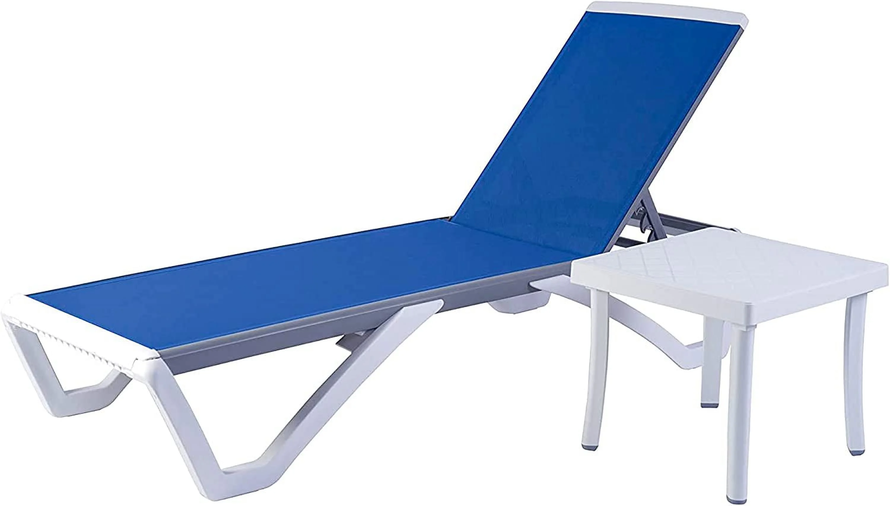 Patio Chaise Lounge Chair - Full Flat Alumium & Resin Legs, Outdoor Reclining Adjustable Chair for Sunbathing, Beach, Patio, Lounge Set or Patio Table