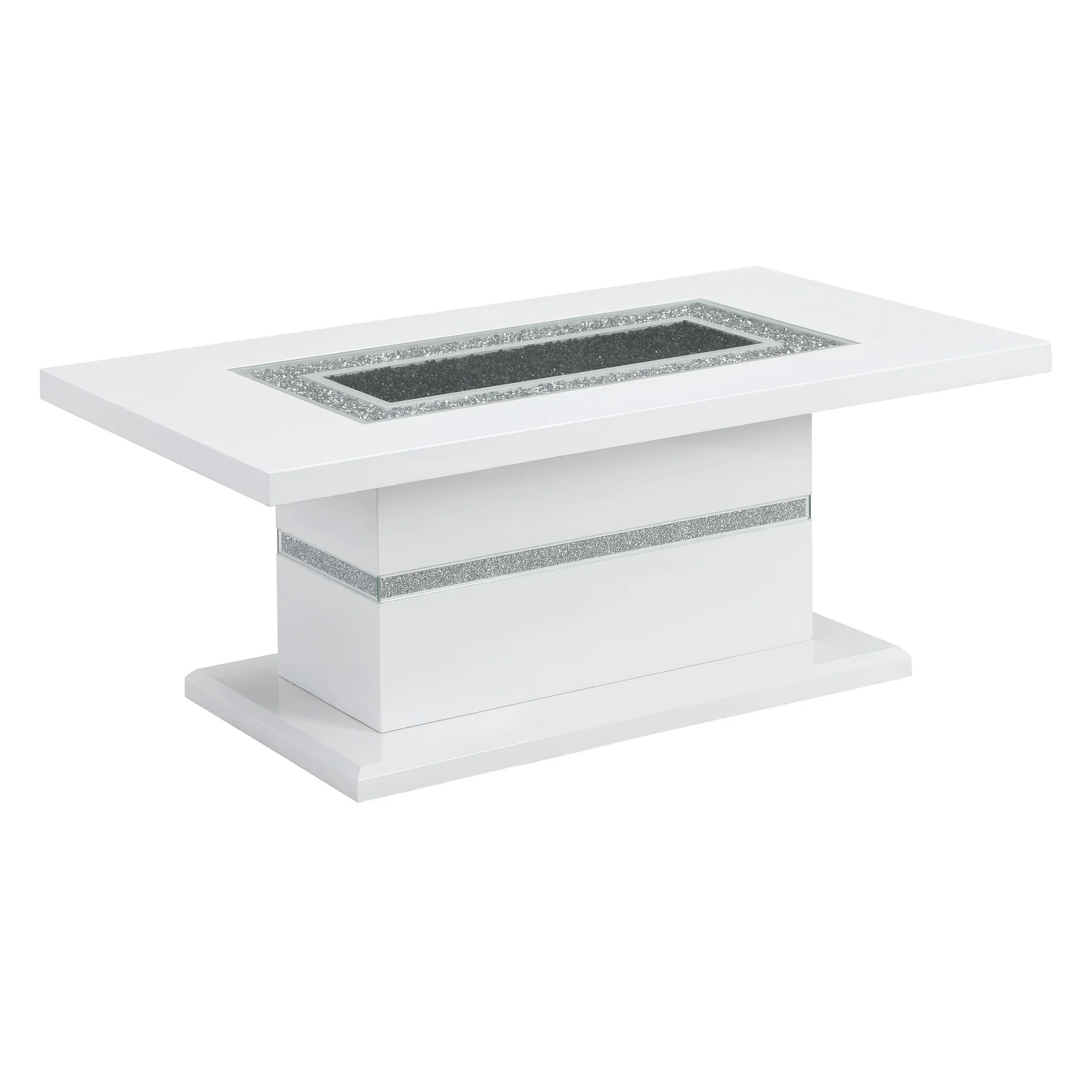 Global Furniture USA Monaco Engineered Wood & Glass Coffee Table in White/Silver