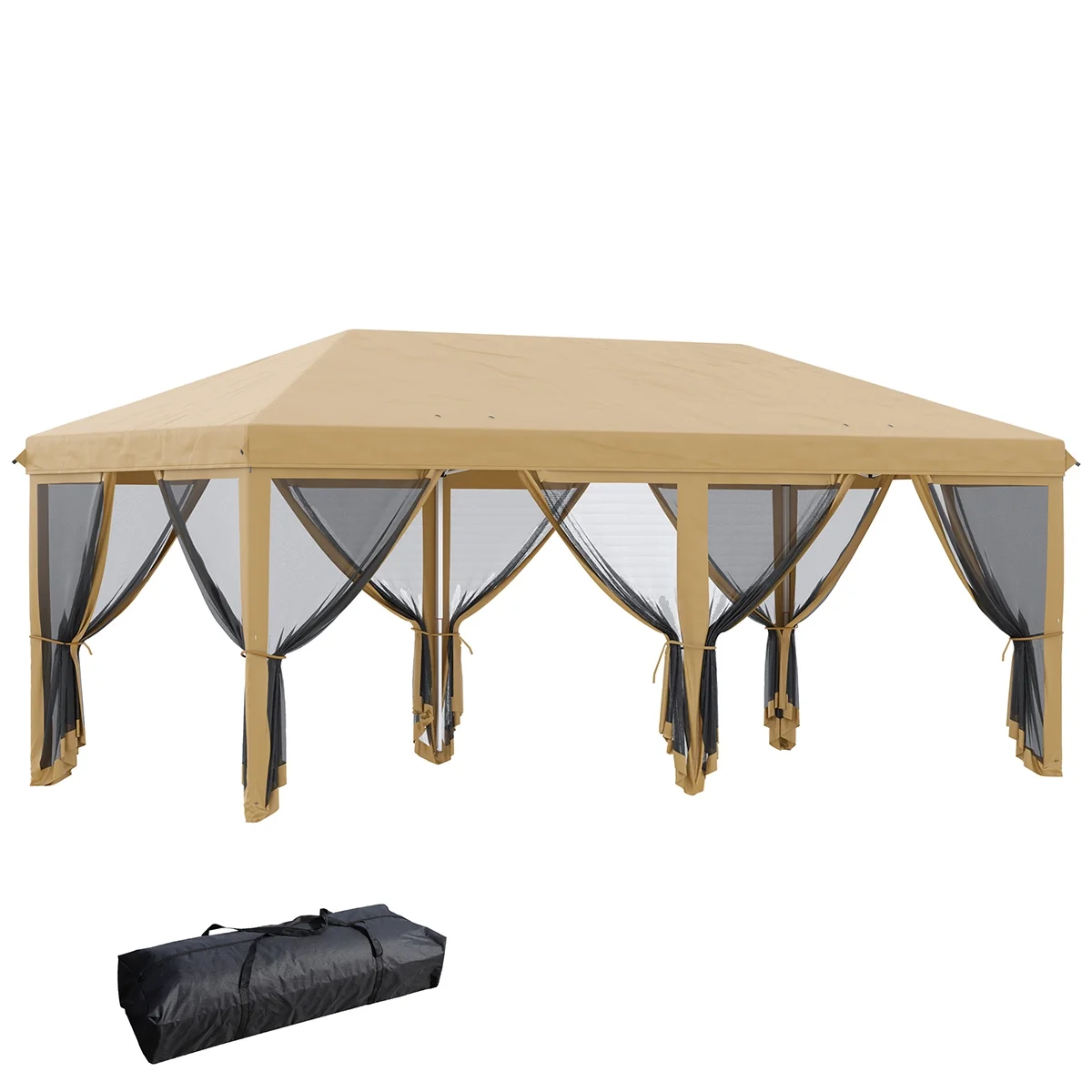 10' X 20' Pop Up Canopy Tent with Netting, Heavy Duty Instant Sun Shelter,Provides 200 Square Feet of Coverage, Large Tents for Parties with Carry Bag for Outdoor, Garden, Patio, Beige