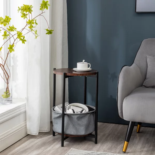 Wulawindy Round Living Room Coffee Table Brown, With Storage Basket Coffee Table 15.9 X 15.9 X 22.4 Inch