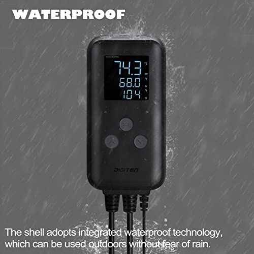 DIGITEN Waterproof Temperature Controller DTC310 Digital Temperature Controller Aquarium Temperature Controller Greenhouse Thermostat for Heater 10A Outdoor Heat Mat Thermostat Controller for Seedling