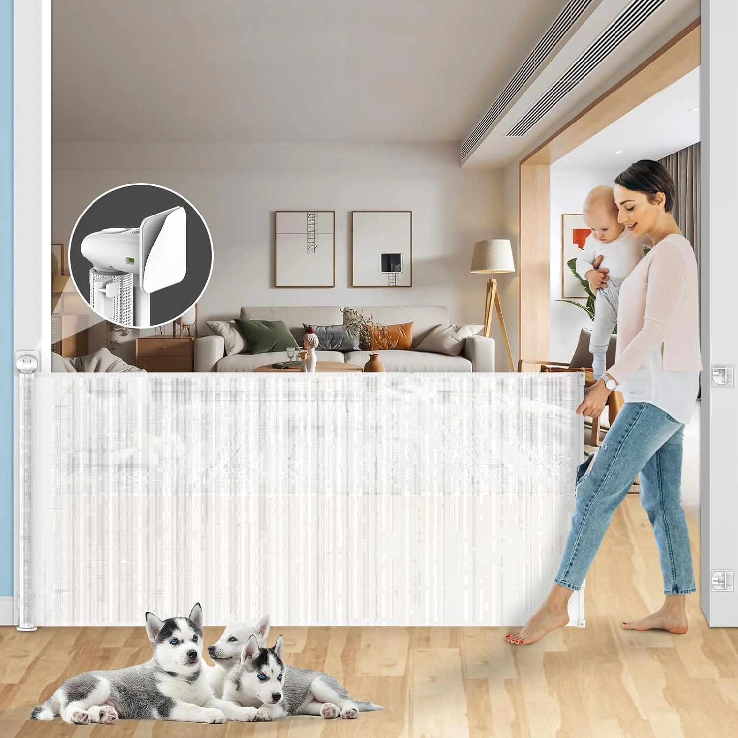 Punch-Free Retractable Baby Gates, 78” inches Extra Wide for Large Opening, Child Pet Safety Indoor/Outdoor Retractable Mesh Gate 34