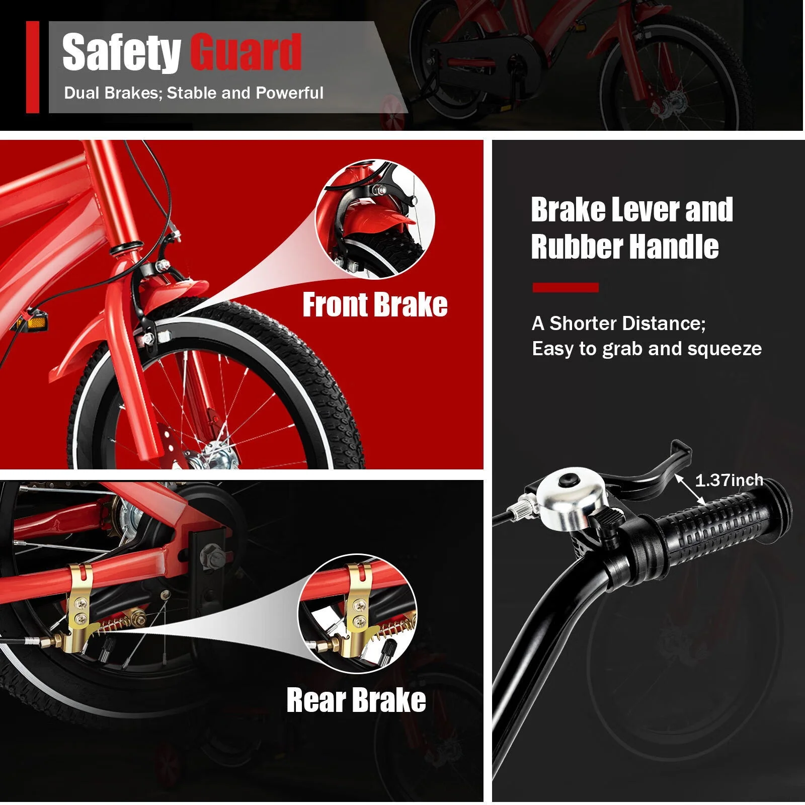 YIYIBYUS 14 Inch Kids Bike Boy Girl Safe Bicycle with Training Wheels and Adjustable Seat, Red