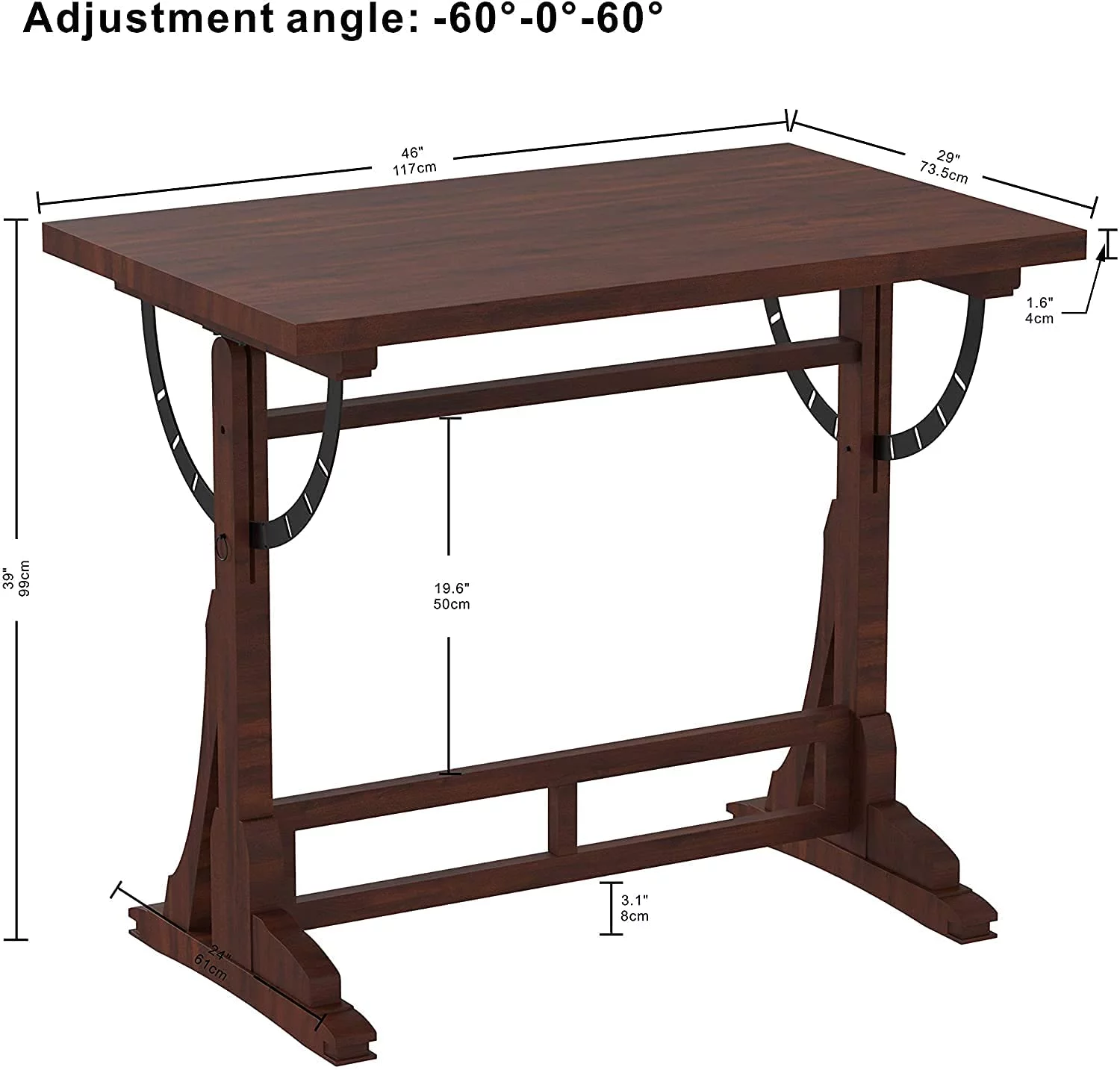 Computer Desk Home Office Desk Coffee Table, Farmhouse Style Design Adjustable Table, Solid Wood