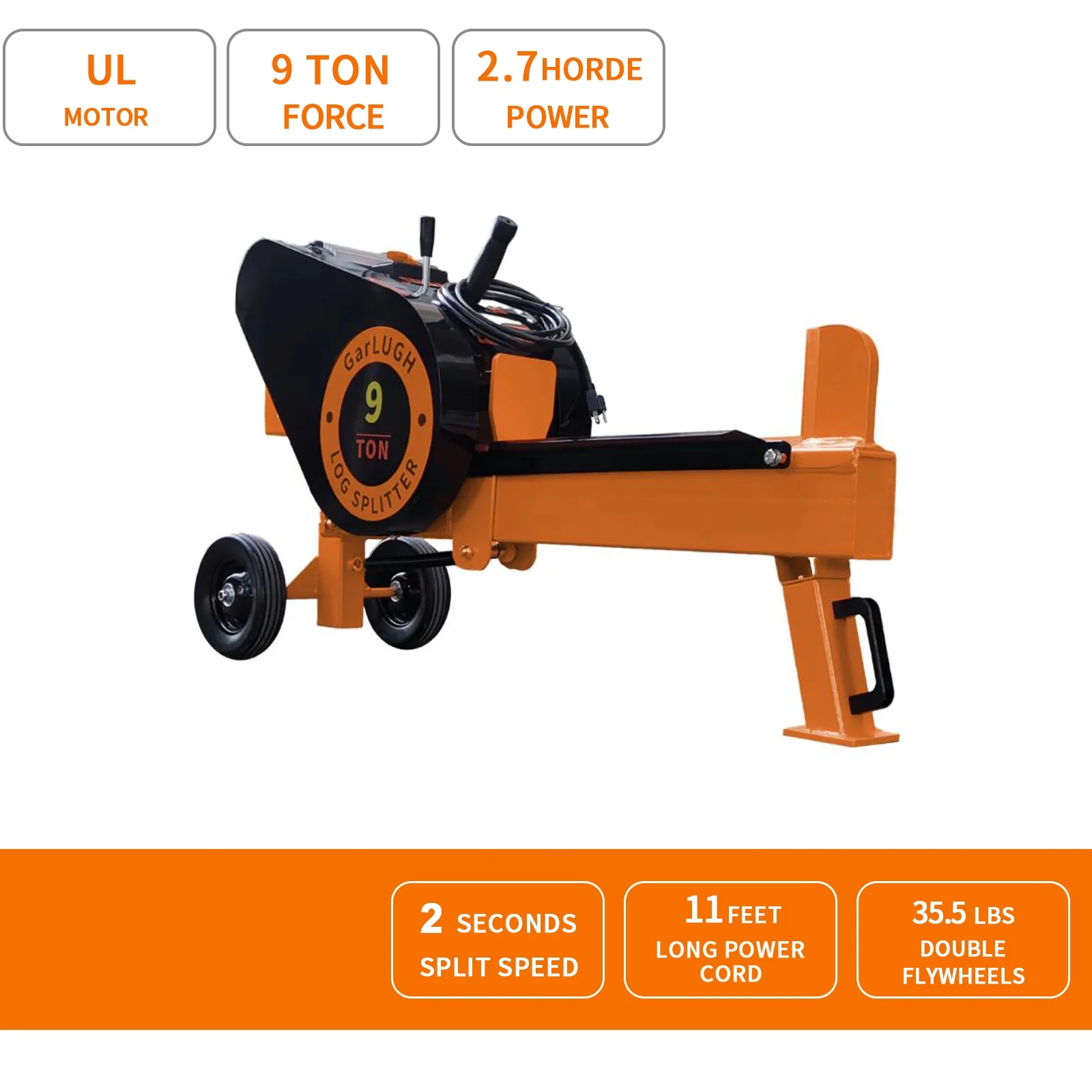 Log Splitter 9 Ton Household Electric Powered 2.7HP Horizontal Movable Fast Automatic Return Firewood Splitting Machine for toughest wood