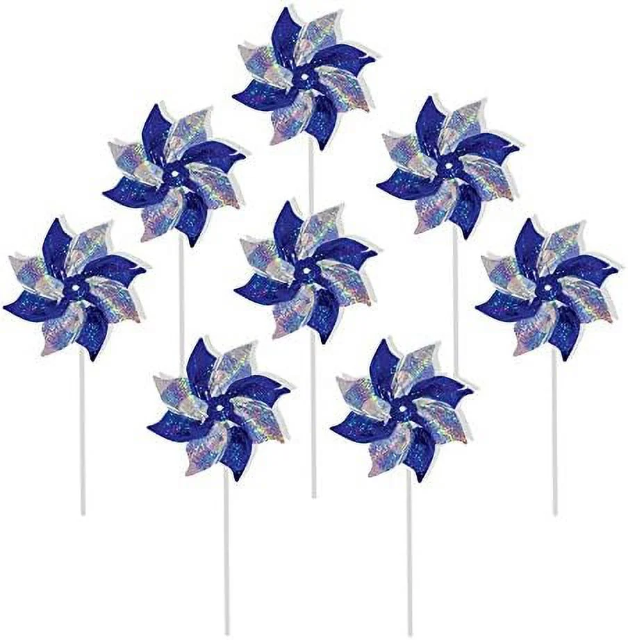 2762 blue & silver mylar pinwheel spinners, 8-inch, blue/silver