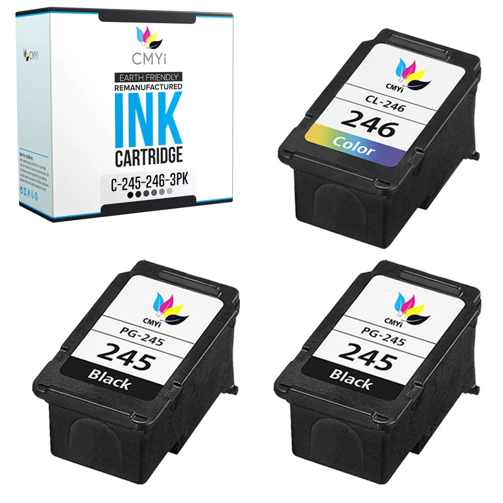 CMYi Ink Cartridge Replacement for  Canon PG-245 and Canon CL-246 (3-Pack: 2 Black + 1 Tricolor)