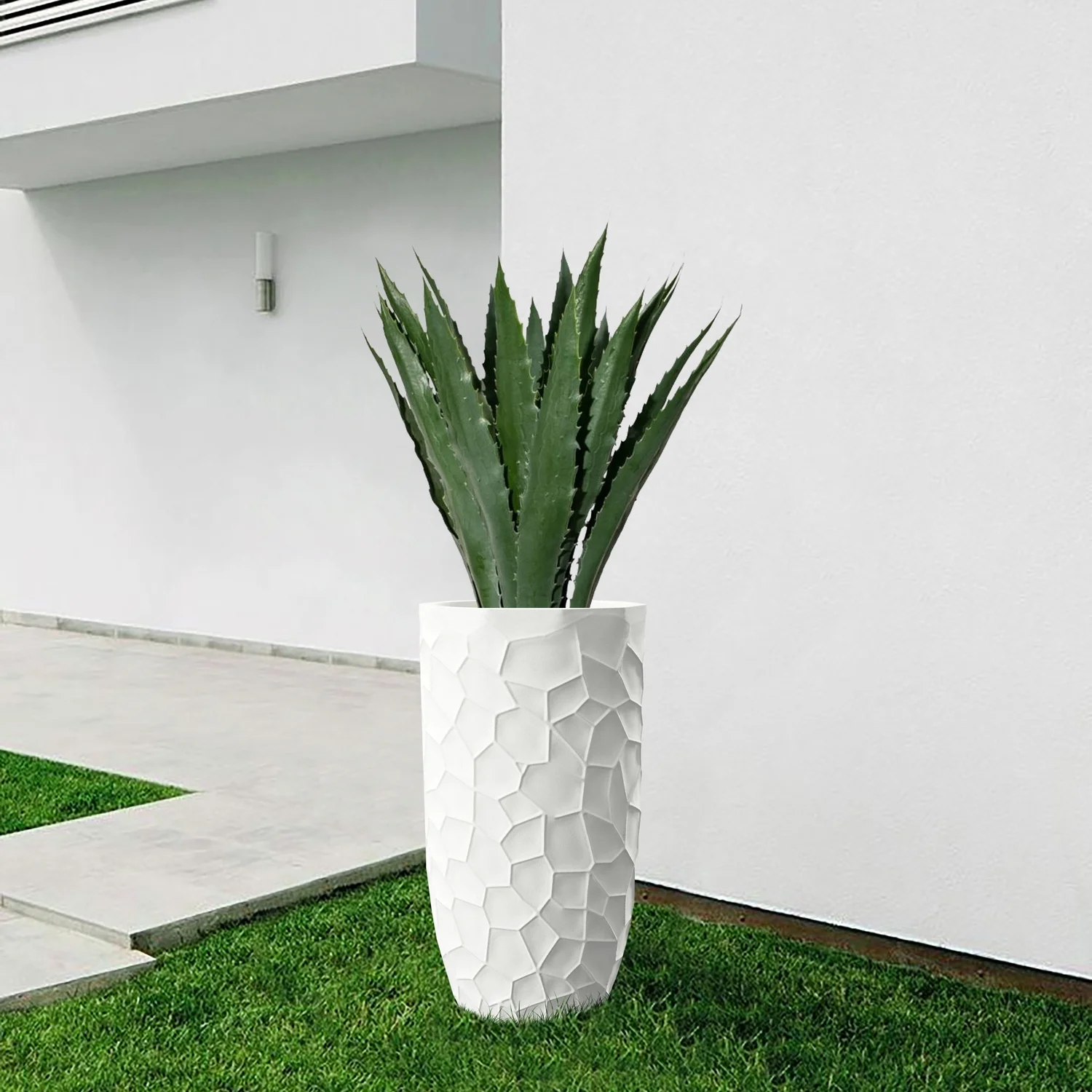HomeStock Mountain Lodge White Mgo 22In. H Geometric Pattern Round Tall Planter