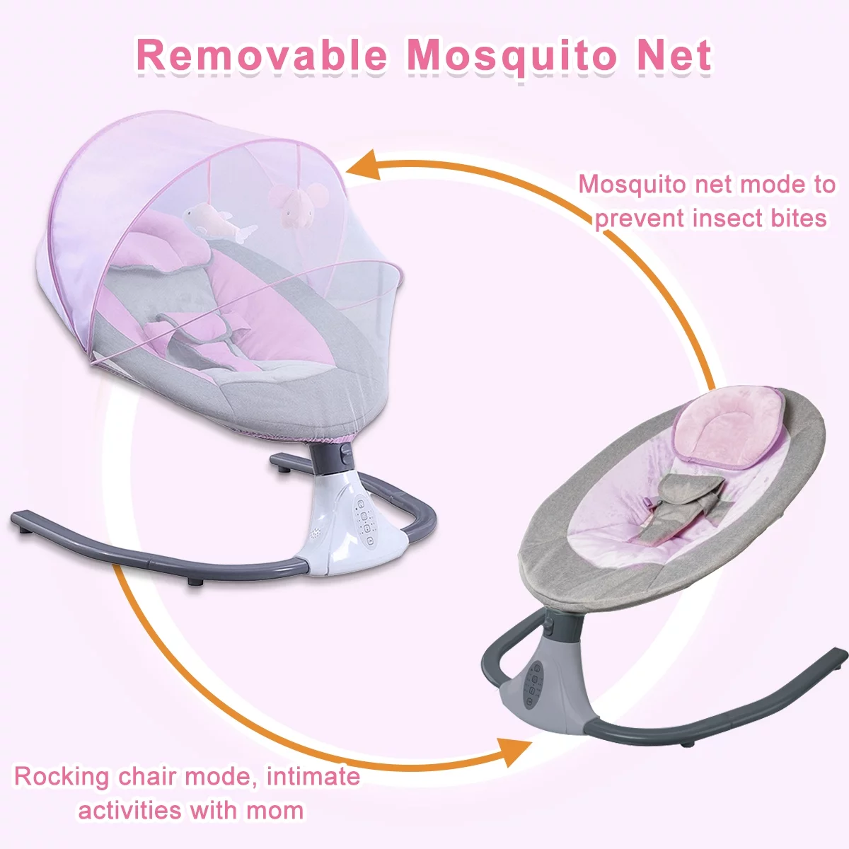 SIMANLI Electric Baby Swing Chair, Infant Swing with Remote Control, Built-in Bluetooth, Soft Music, Sway in 4 Speeds, Seat Belt, Gifts (Pink)