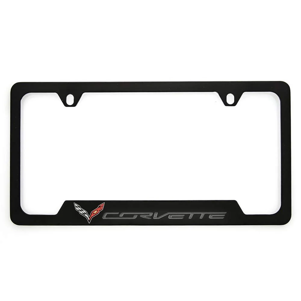 C7 Corvette Stingray Open Corner License Plate Frame - Polished Black
