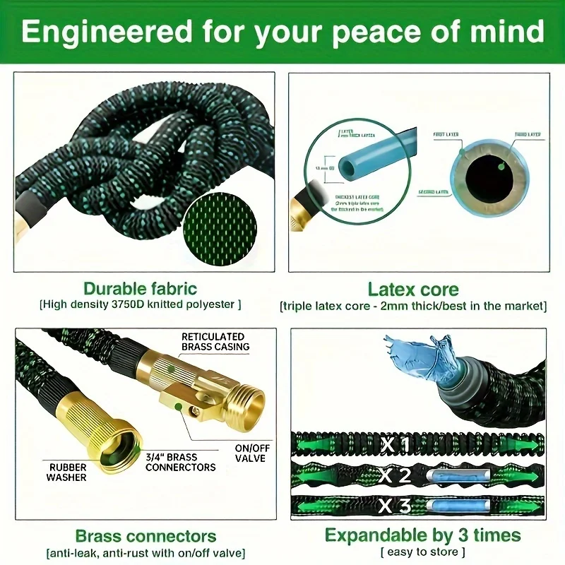 Upgrade 100FT Expandable Garden Hose Water Hose with 10-Function High-Pressure Spray Nozzle, Heavy Duty Flexible Hose, 3/4