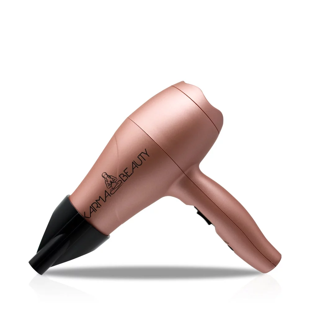 Karma Beauty | Travel Blow Dryer | Mini | Diffuser and Concentrator Attachments | Hi & Low Settings | Dual Voltage for Worldwide Use | Negative Ion Technology | Rose Gold