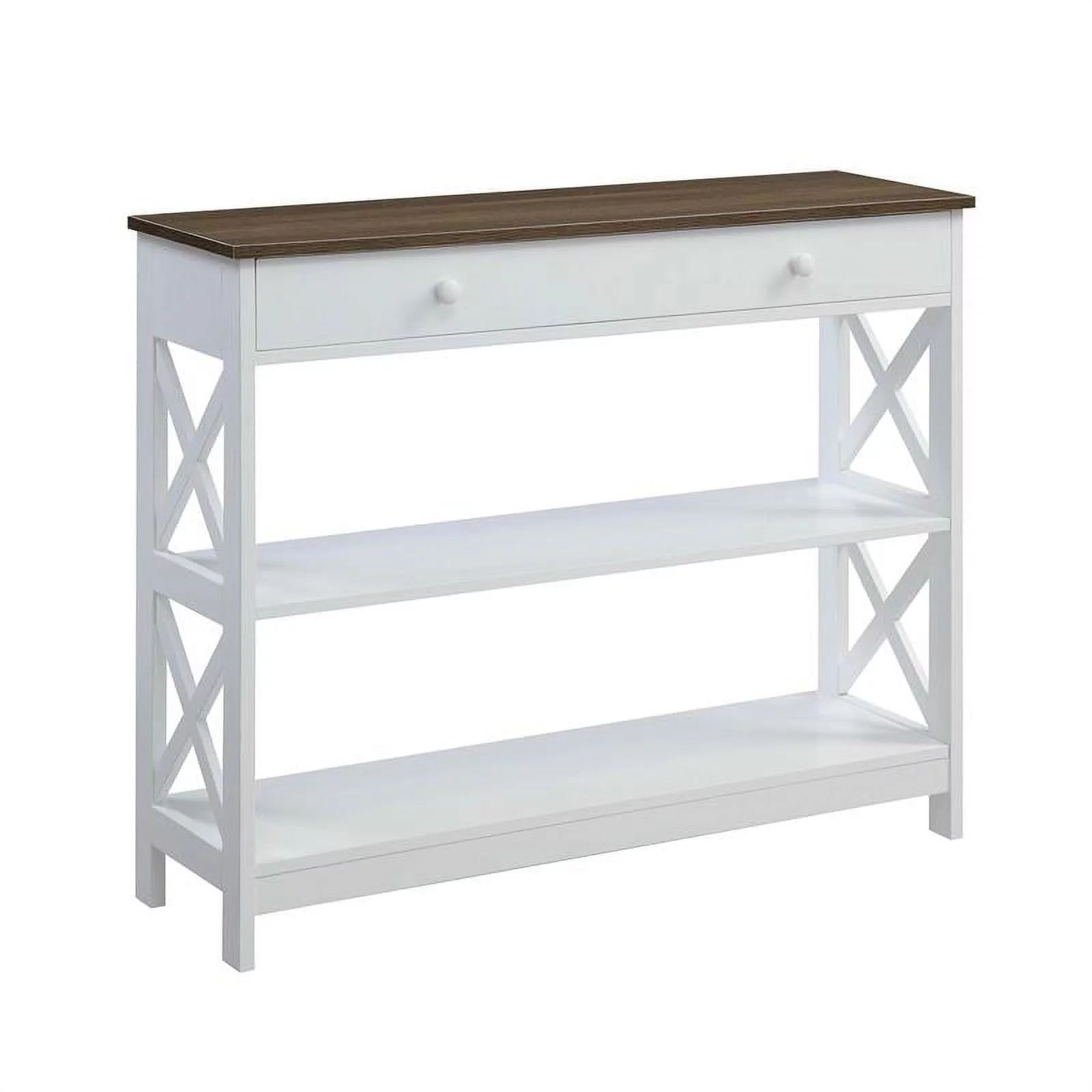 Pemberly Row Transitional Driftwood One-Drawer Console Table in White Wood
