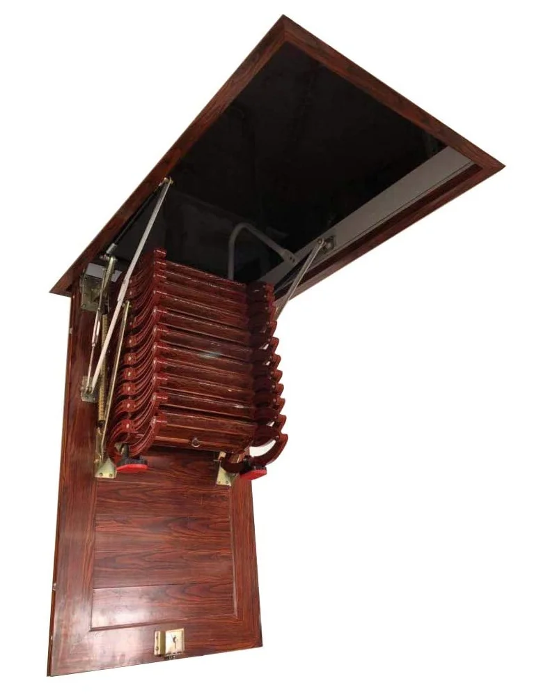 INTSUPERMAI Ceiling Pulldown Attic Folding Ladder 12 Steps 9.8ft Height Red Titanium Magnesium Alloy