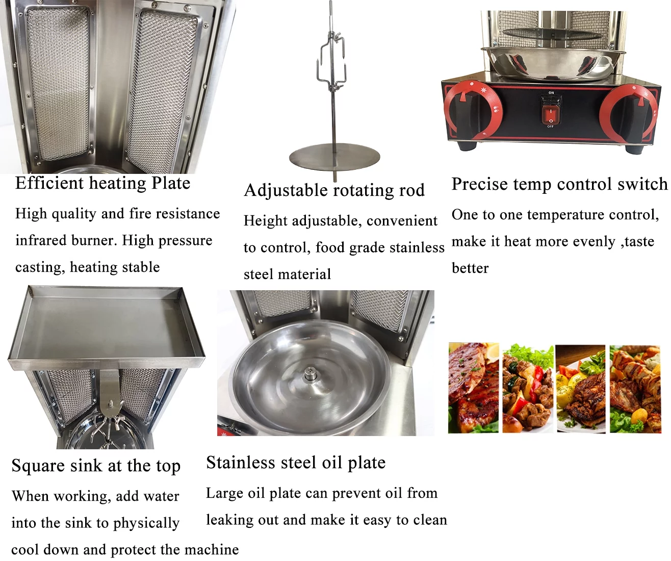 INTBUYING LP Gas Shawarma Grill Machine Spinning Doner Kebab Gyro Griller with 2pcs Burner