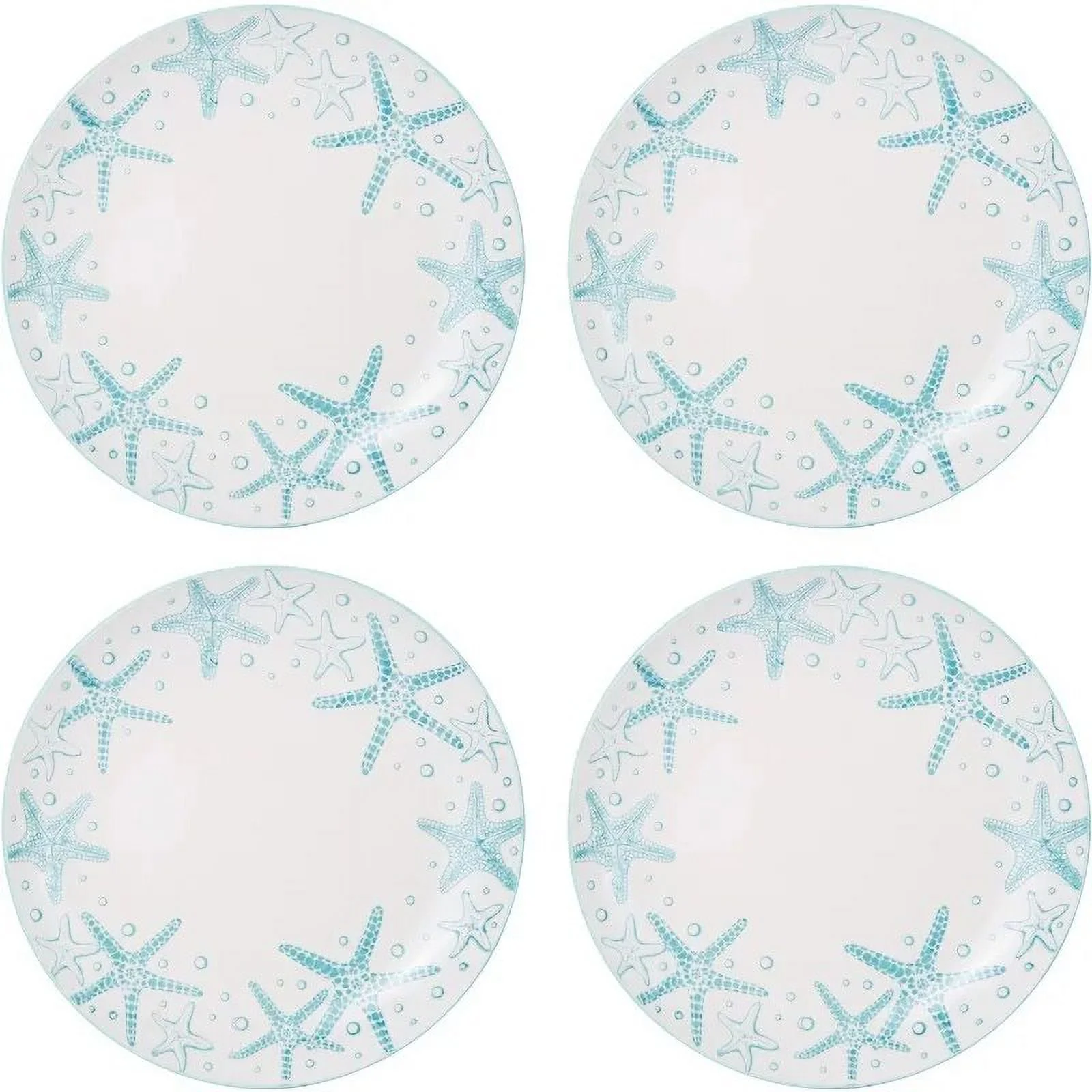 Ocean Breeze: Complete 16-Piece Stoneware Dinnerware Set in Aqua/White