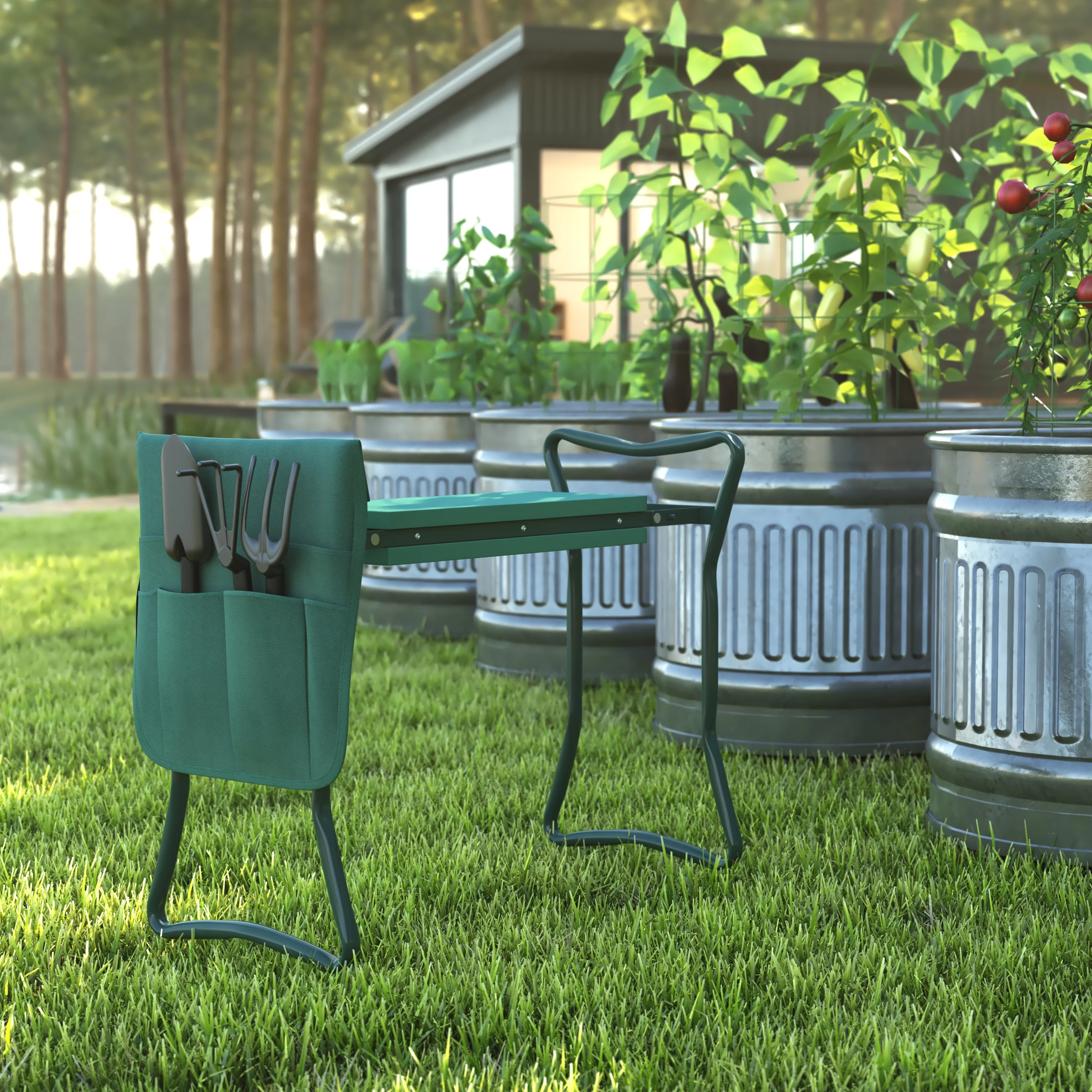 Flash Furniture Assisi Green Foldable Padded Garden Kneeler