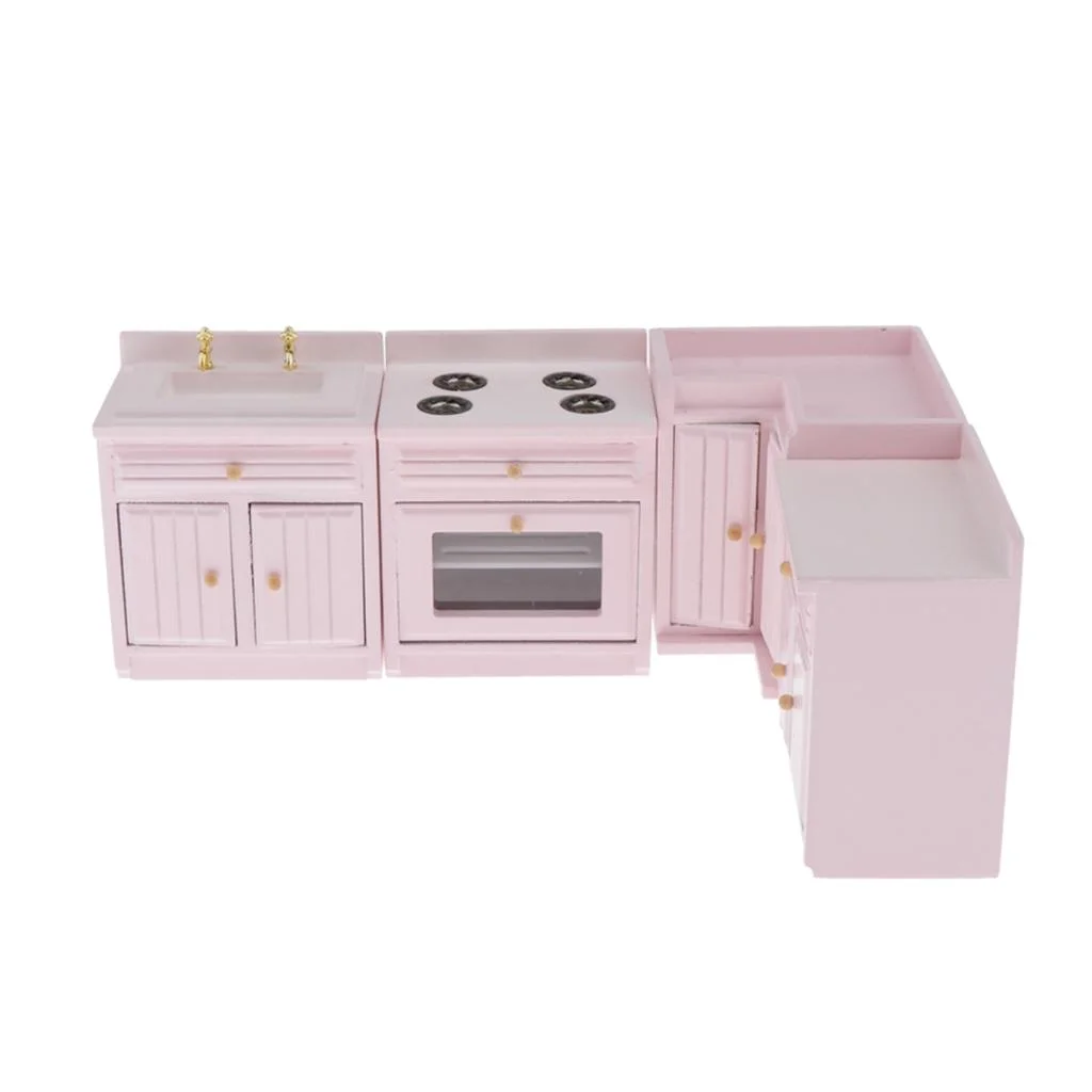Dollhouse Miniature Kitchen Furniture Cabinet Sink Set 1:12 Scale Model, Doll House Furnishings and Pretend Play Toy